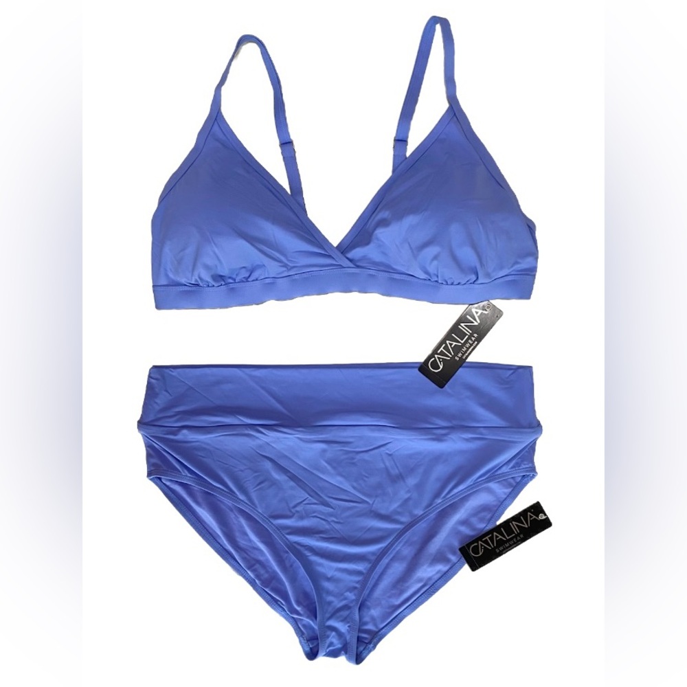 🆕 Catalina Swimsuit Women’s XL Top XXL Bottom Blue 2 Piece Triangle Bikini NWT